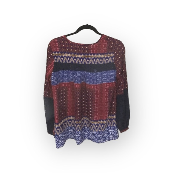 Desigual ๐ Mona Fucsias Boho Lace Sleeve Printed Button Down Shirt ๐ Blue Pink - Picture 5 of 16